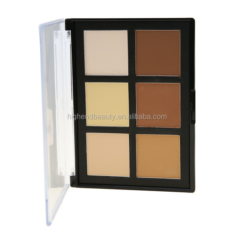 Customized label 6 color cosmetic foundation pressed powder face makeup Highlight Powder Palette Contour Powder kit