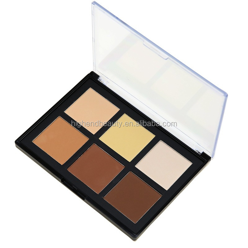 Customized label 6 color cosmetic foundation pressed powder face makeup Highlight Powder Palette Contour Powder kit