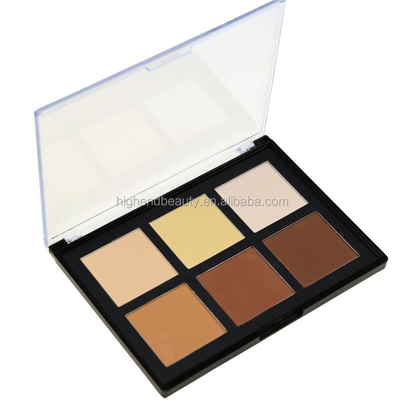 Customized label 6 color cosmetic foundation pressed powder face makeup Highlight Powder Palette Contour Powder kit