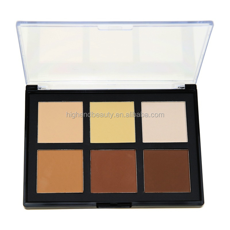 Customized label 6 color cosmetic foundation pressed powder face makeup Highlight Powder Palette Contour Powder kit