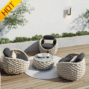 2023 Luxury hotel garden waterproof outdoor furniture set park rattan weave rope furniture all weather outdoor furniture set