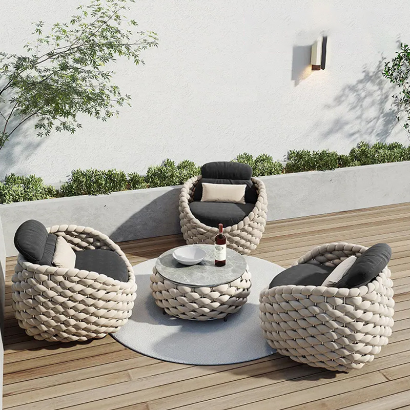 2023 Luxury hotel garden waterproof outdoor furniture set park rattan weave rope furniture all weather outdoor furniture set