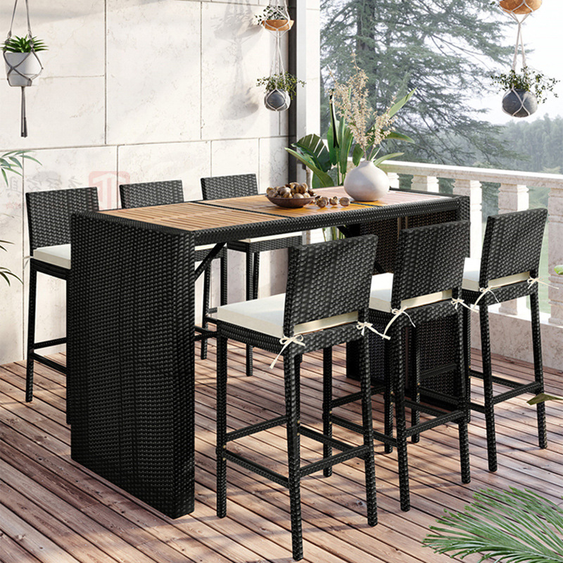 Best Choice indoor Outdoor furniture garden Courtyard Bar Club Plastic Wood Square table PE Rattan counter stools High Bar Chair