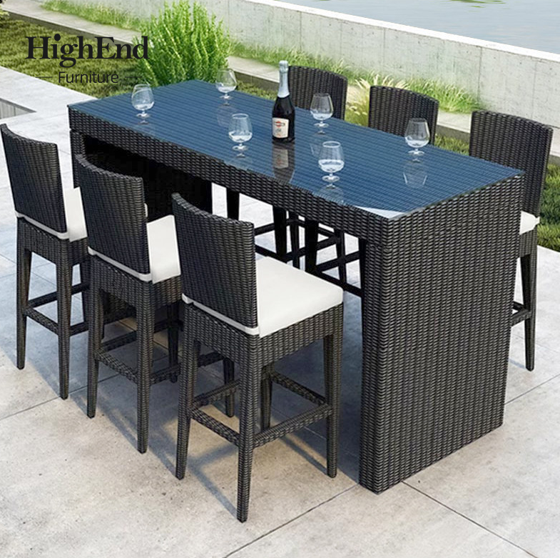 Best Choice indoor Outdoor furniture garden Courtyard Bar Club Plastic Wood Square table PE Rattan counter stools High Bar Chair