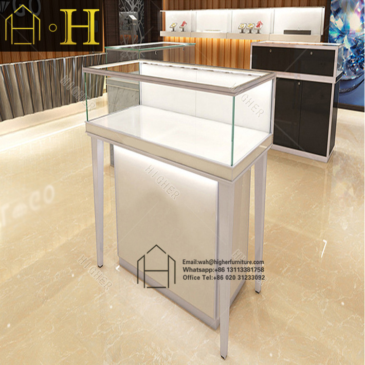 Latest Display Cabinet Designs Custom Glass Gold Metal Jewelry Mirror Cabinet Jewellery Showcase Display