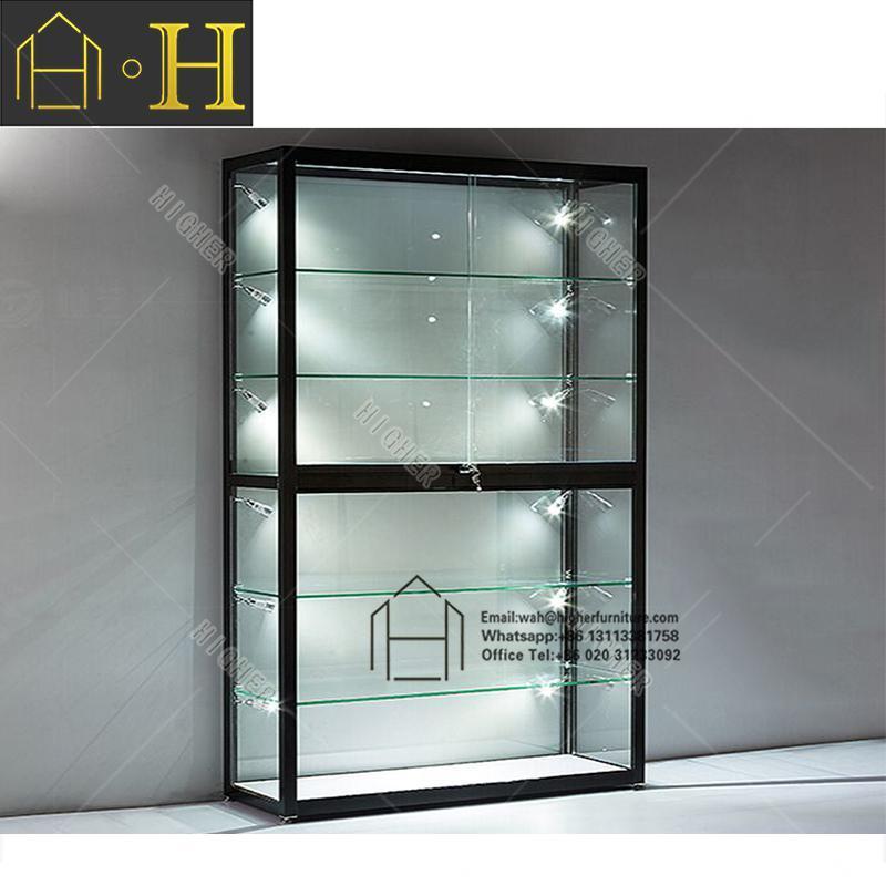 Standard Aluminium Frame Cabinet Floor Stand Glass Display Cabinet with Led Lights