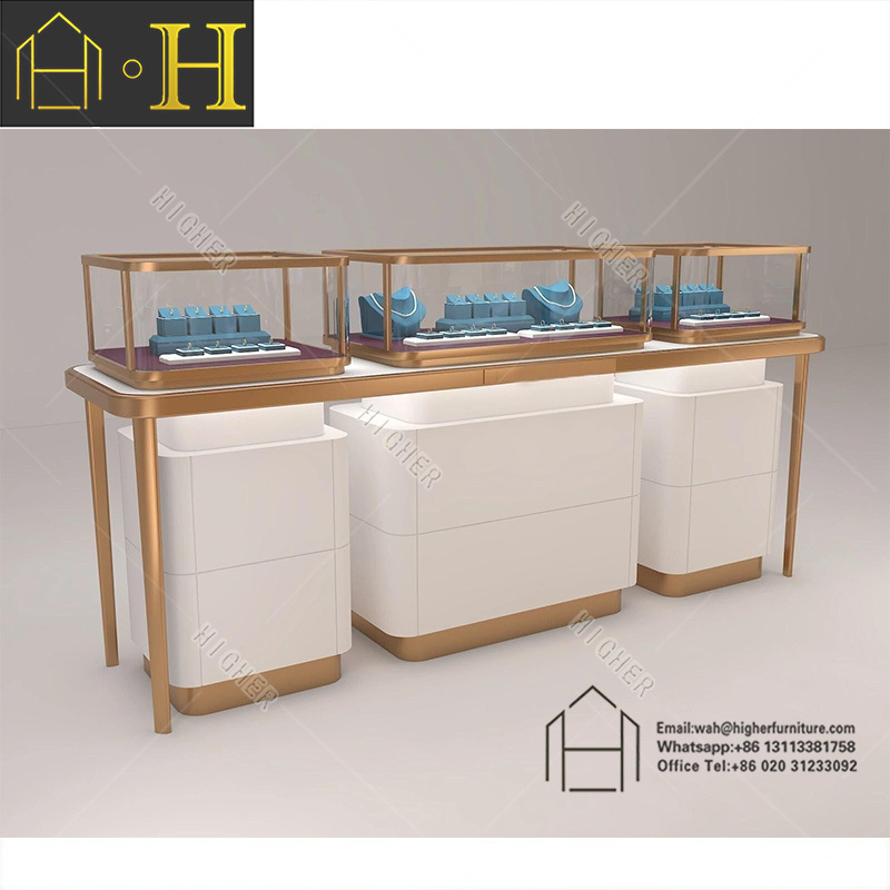 Luxury high end jewelry showcase display stainless steel ring counter customized jewelry display stand  jewelry display rack