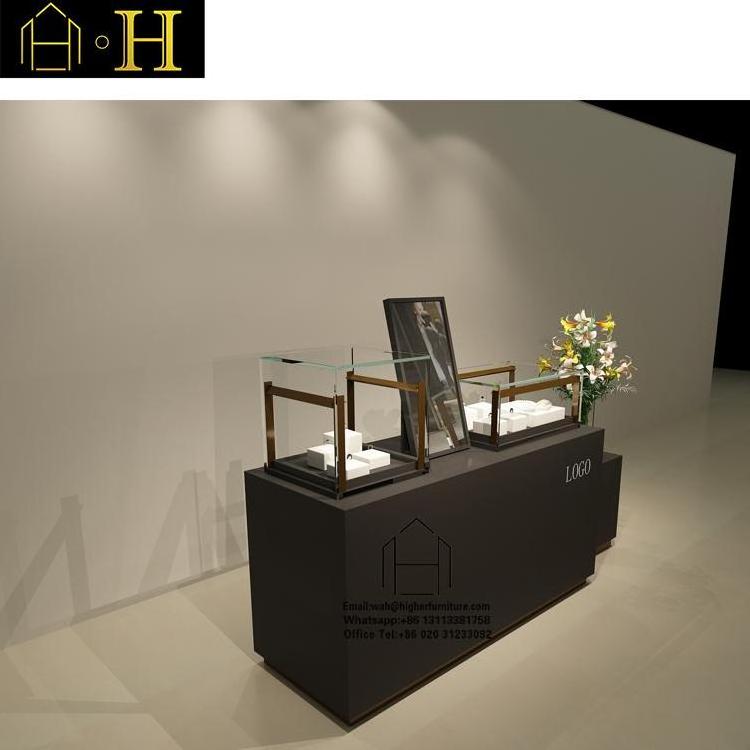 Luxury Jewelry Display Cabinet Wooden And Glass Showcase Round Stainless Steel Jewelry Store Counter Customization