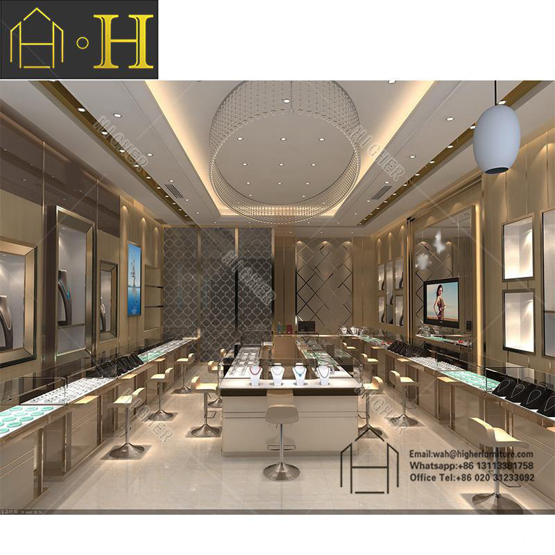 High End Luxury Gold Jewelry Store Display Counter Silver Ornament Shop Interior Design Wooden Used Jewelry Display Cases