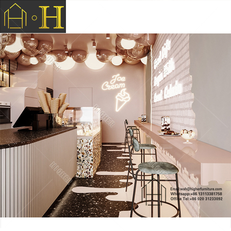 Modern Style Retail Juice Interior Milk Shop Furniture Bubble Tea Ice Cream Shop Counters