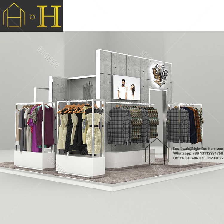 High quality wooden custom clothing kiosk rack for mall clothes retail