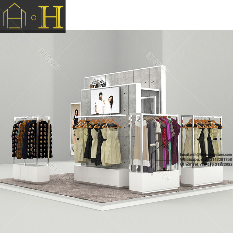 High quality wooden custom clothing kiosk rack for mall clothes retail