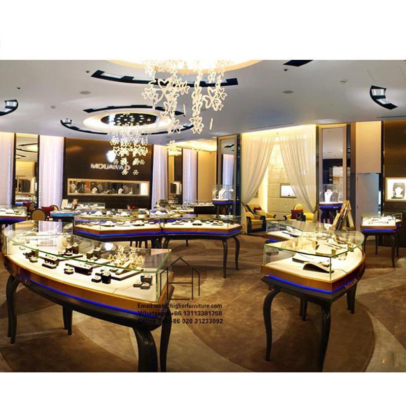 Custom Luxury jewelry showcase manufacture Stainless Steel glass jewelry showcase display  for Mall