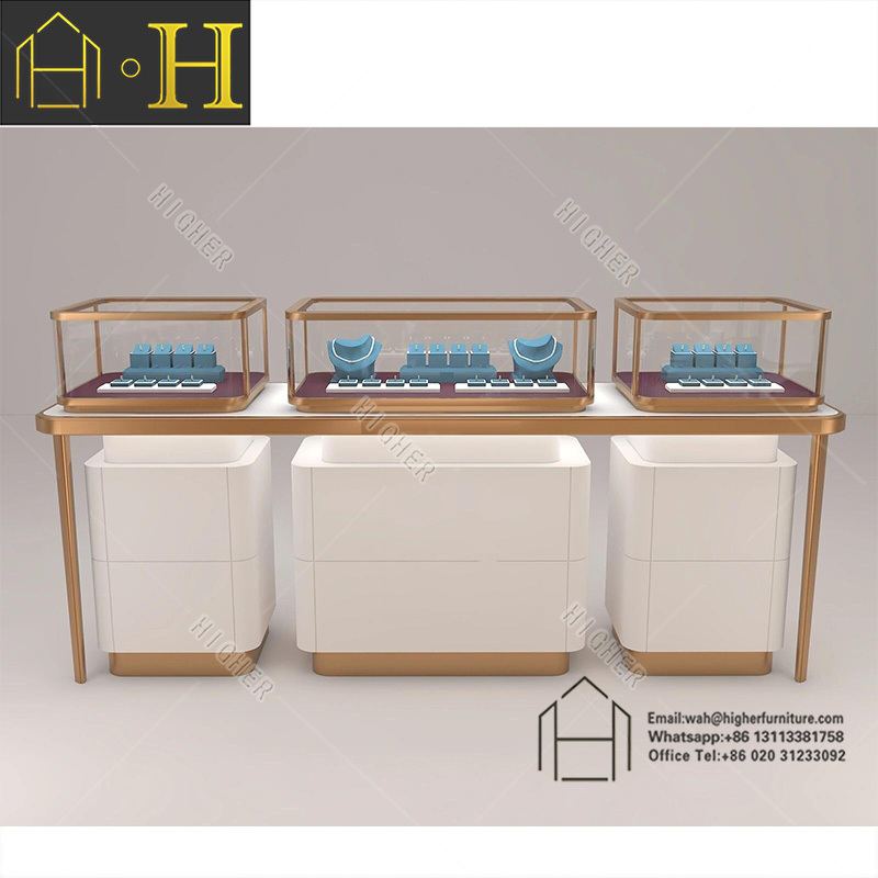 Luxury high end jewelry showcase display stainless steel ring counter customized jewelry display stand  jewelry display rack