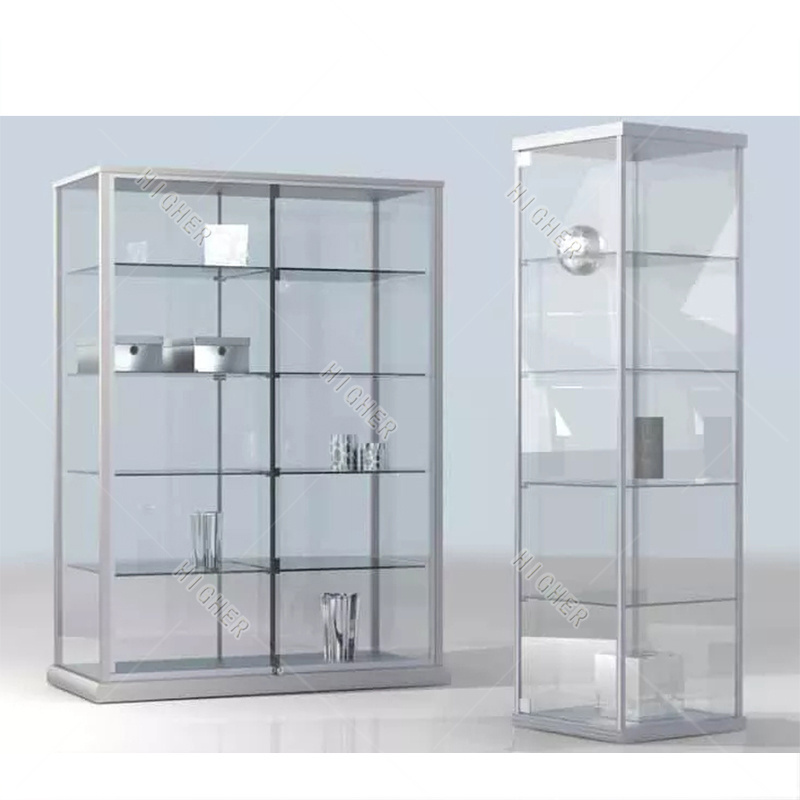 Standard Aluminium Frame Cabinet Floor Stand Glass Display Cabinet with Led Lights