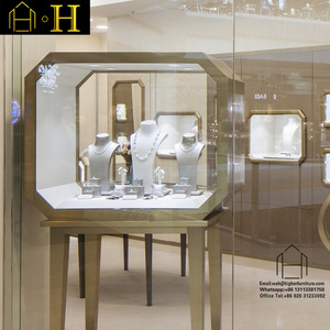 Latest Display Cabinet Designs Custom Glass Gold Metal Jewelry Mirror Cabinet Jewellery Showcase Display