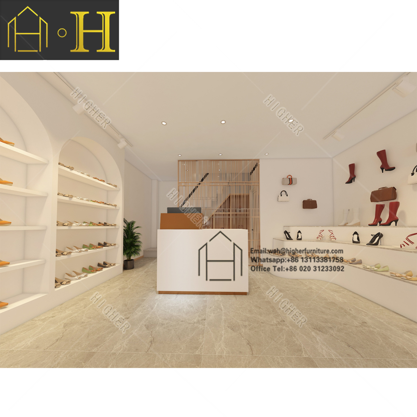 Customized  modern shoes bag shop decoration handbag shop display shoe wall display cabinet