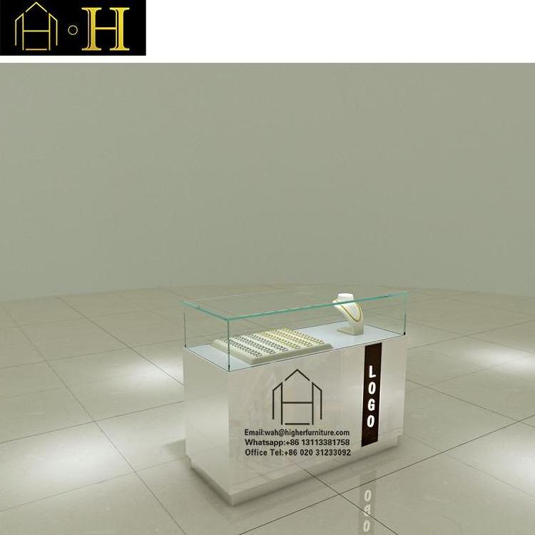 Luxury Jewelry Display Cabinet Wooden And Glass Showcase Round Stainless Steel Jewelry Store Counter Customization