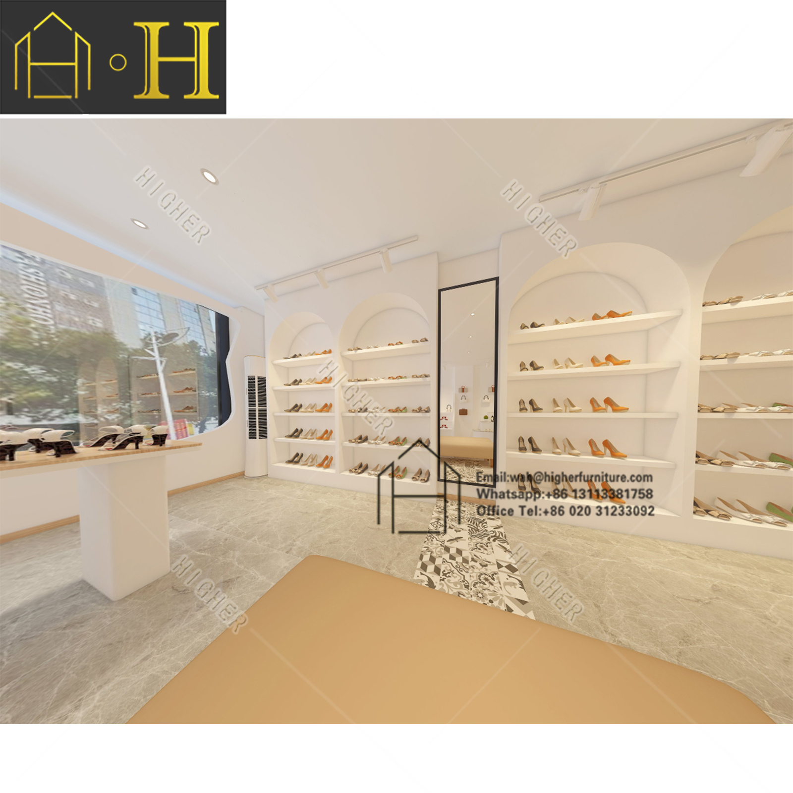 Customized  modern shoes bag shop decoration handbag shop display shoe wall display cabinet