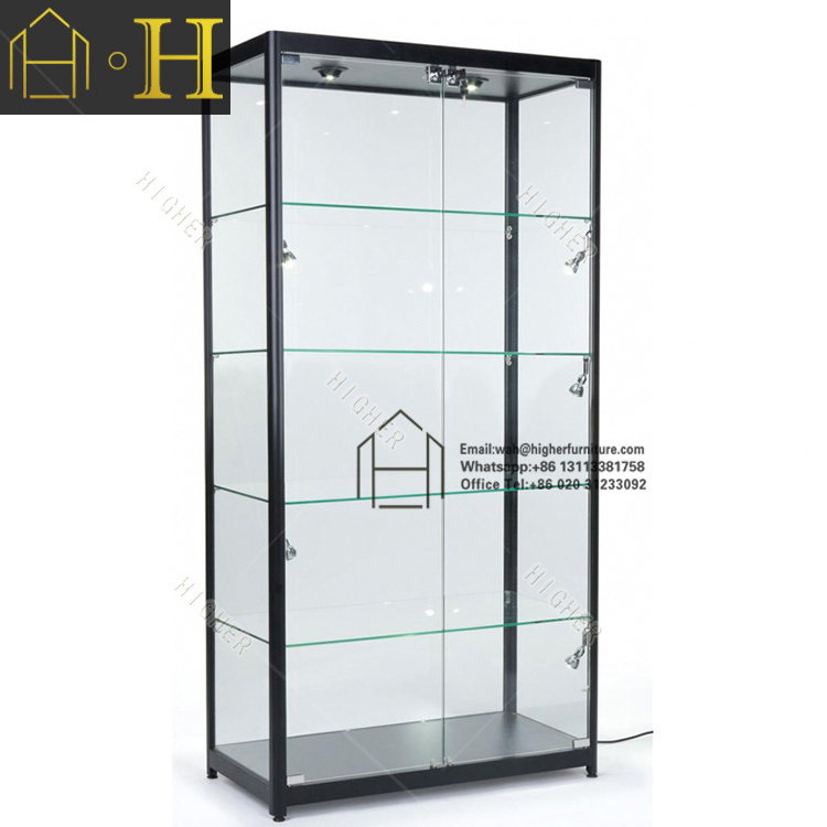 Tempered Glass Full Vision with LED Light Display Cabinet in Transparent Glass 2 doors with Lock Glass Showcase