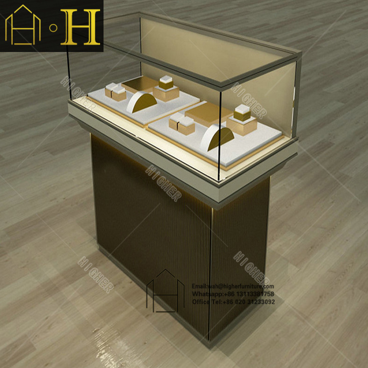 Latest Display Cabinet Designs Custom Glass Gold Metal Jewelry Mirror Cabinet Jewellery Showcase Display