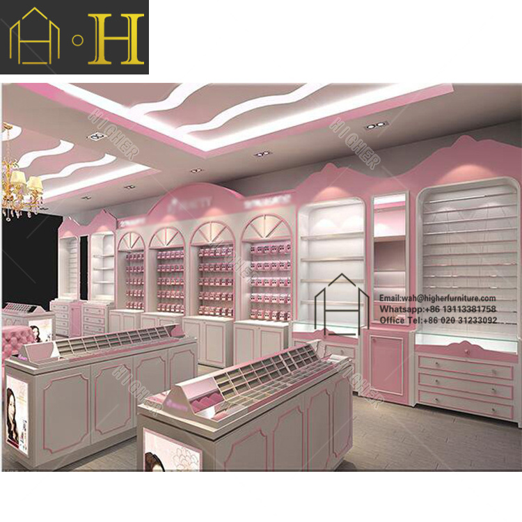 Modern Cosmetic Shop Interior Design Cosmetic Display Cabinet Fixtures Makeup Showcase