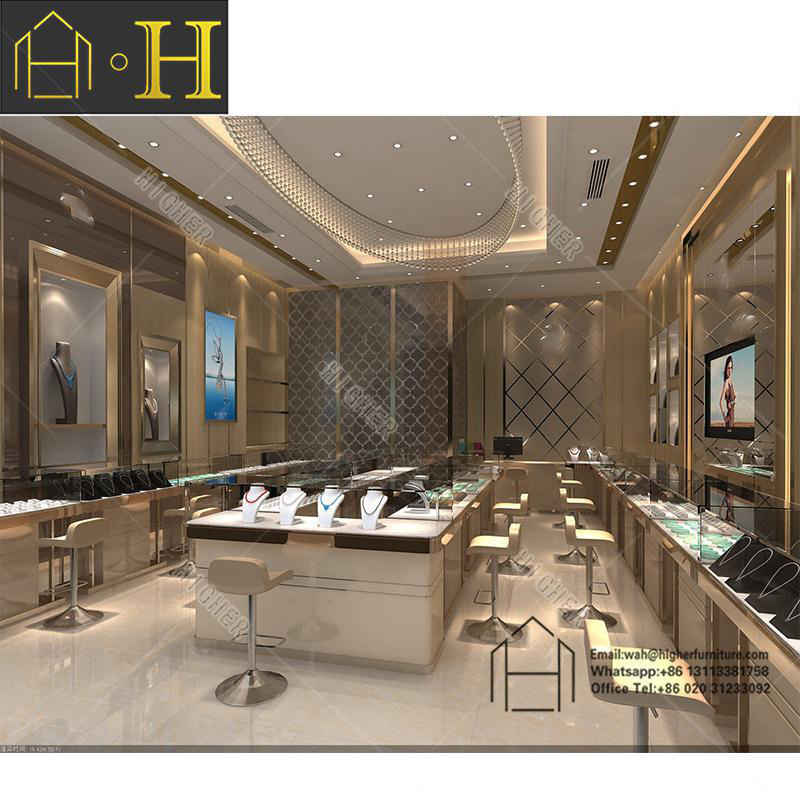 High End Luxury Gold Jewelry Store Display Counter Silver Ornament Shop Interior Design Wooden Used Jewelry Display Cases