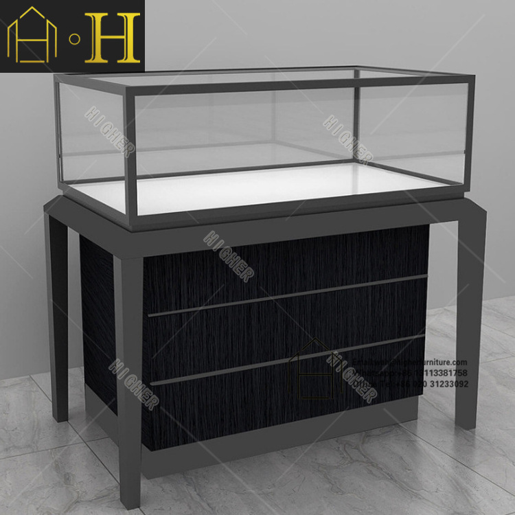 Latest Display Cabinet Designs Custom Glass Gold Metal Jewelry Mirror Cabinet Jewellery Showcase Display