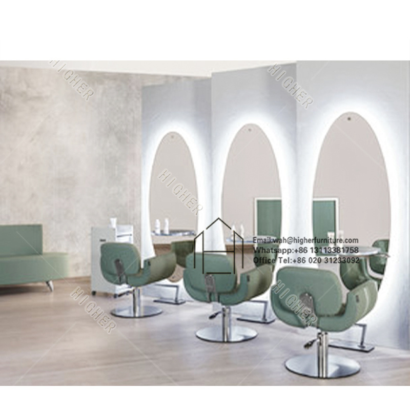 Unique design LED light Hair Salon Furniture Mirror Beauty Salon Counter Design