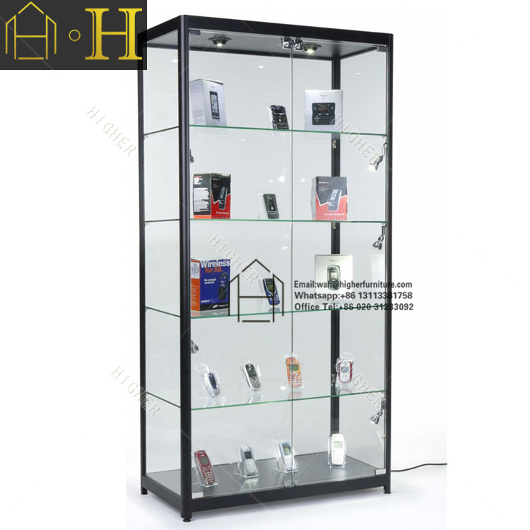 Tempered Glass Full Vision with LED Light Display Cabinet in Transparent Glass 2 doors with Lock Glass Showcase