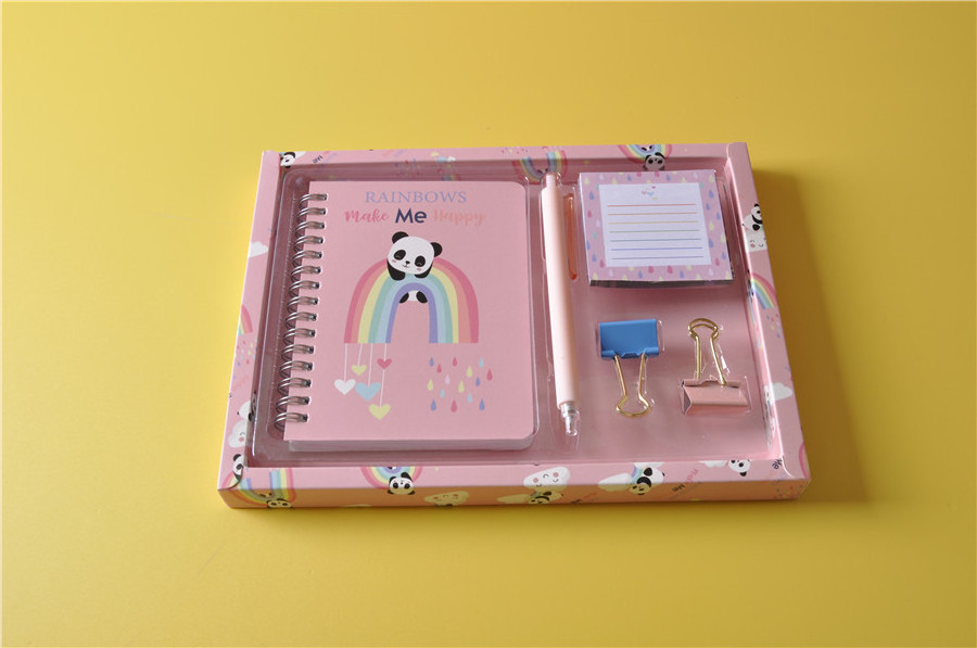 Cute stationery set pink panda notebook with custom printing small fresh diary for kids