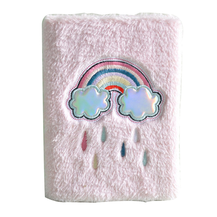 Higher Lovely Pink Rainbow Rain Furry A5 Diary Soft fluffy Paper Writing Notebook