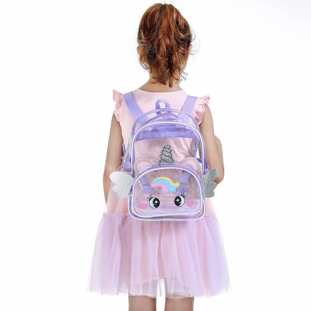 Summer new cartoon transparent backpack children's big eyes unicorn bag with wings for school girl