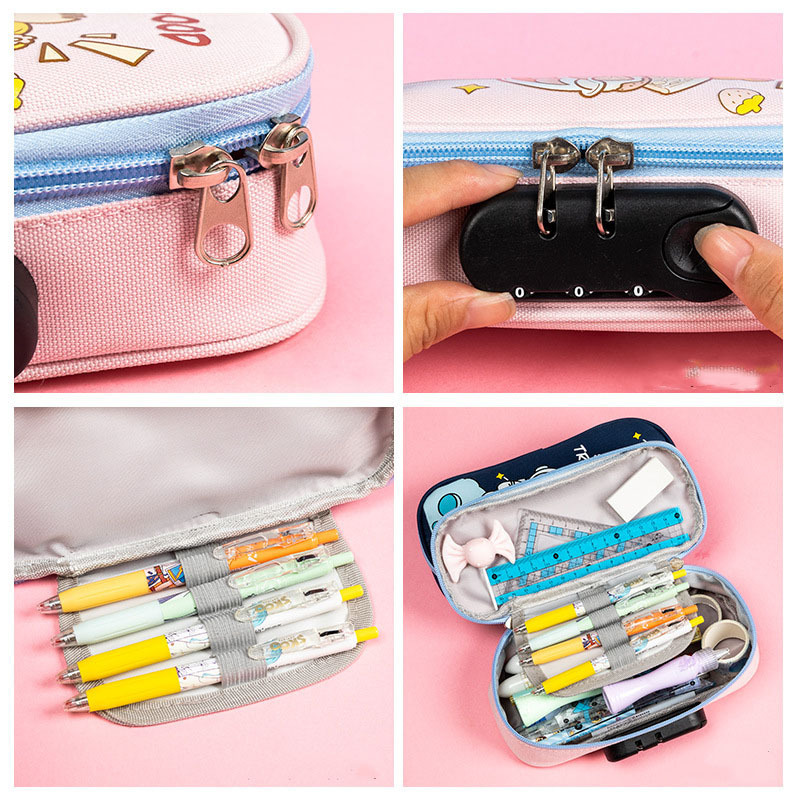 Lovely large-capacity stationery password pencil lock box for girls boys