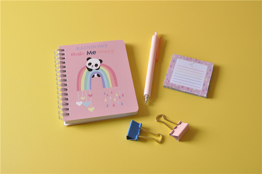 Cute stationery set pink panda notebook with custom printing small fresh diary for kids