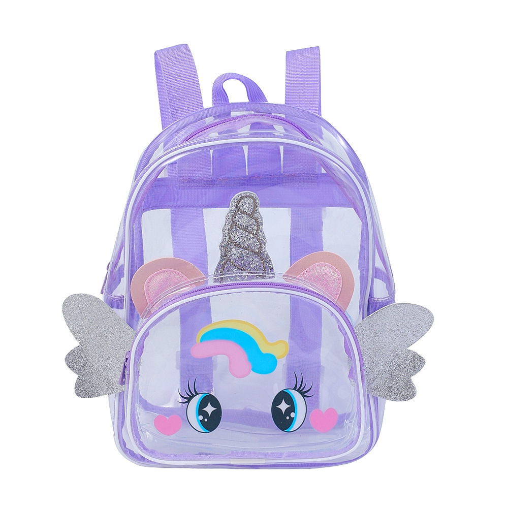 Summer new cartoon transparent backpack children's big eyes unicorn bag with wings for school girl