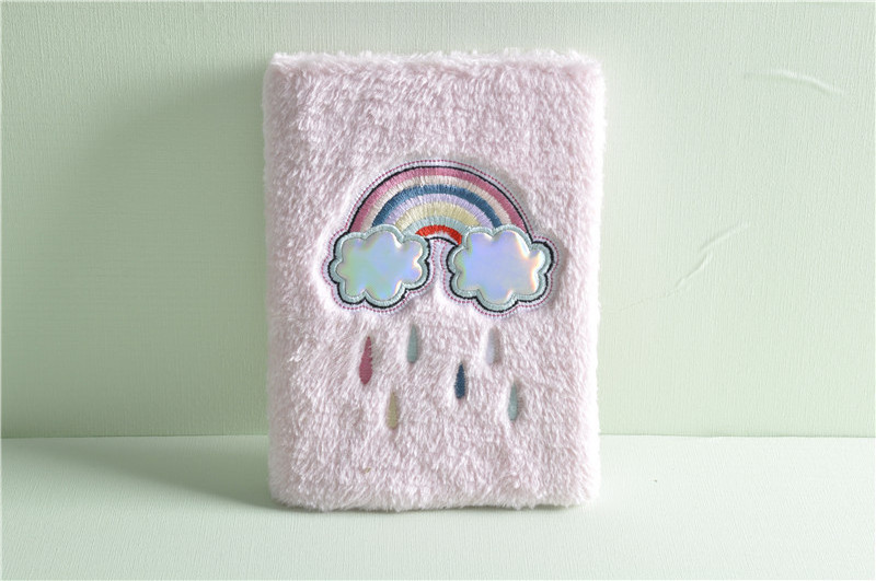 Higher Lovely Pink Rainbow Rain Furry A5 Diary Soft fluffy Paper Writing Notebook