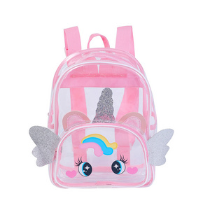 Summer new cartoon transparent backpack children's big eyes unicorn bag with wings for school girl