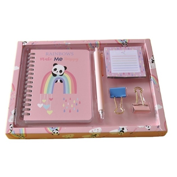 Cute stationery set pink panda notebook with custom printing small fresh diary for kids