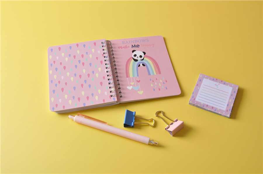 Cute stationery set pink panda notebook with custom printing small fresh diary for kids