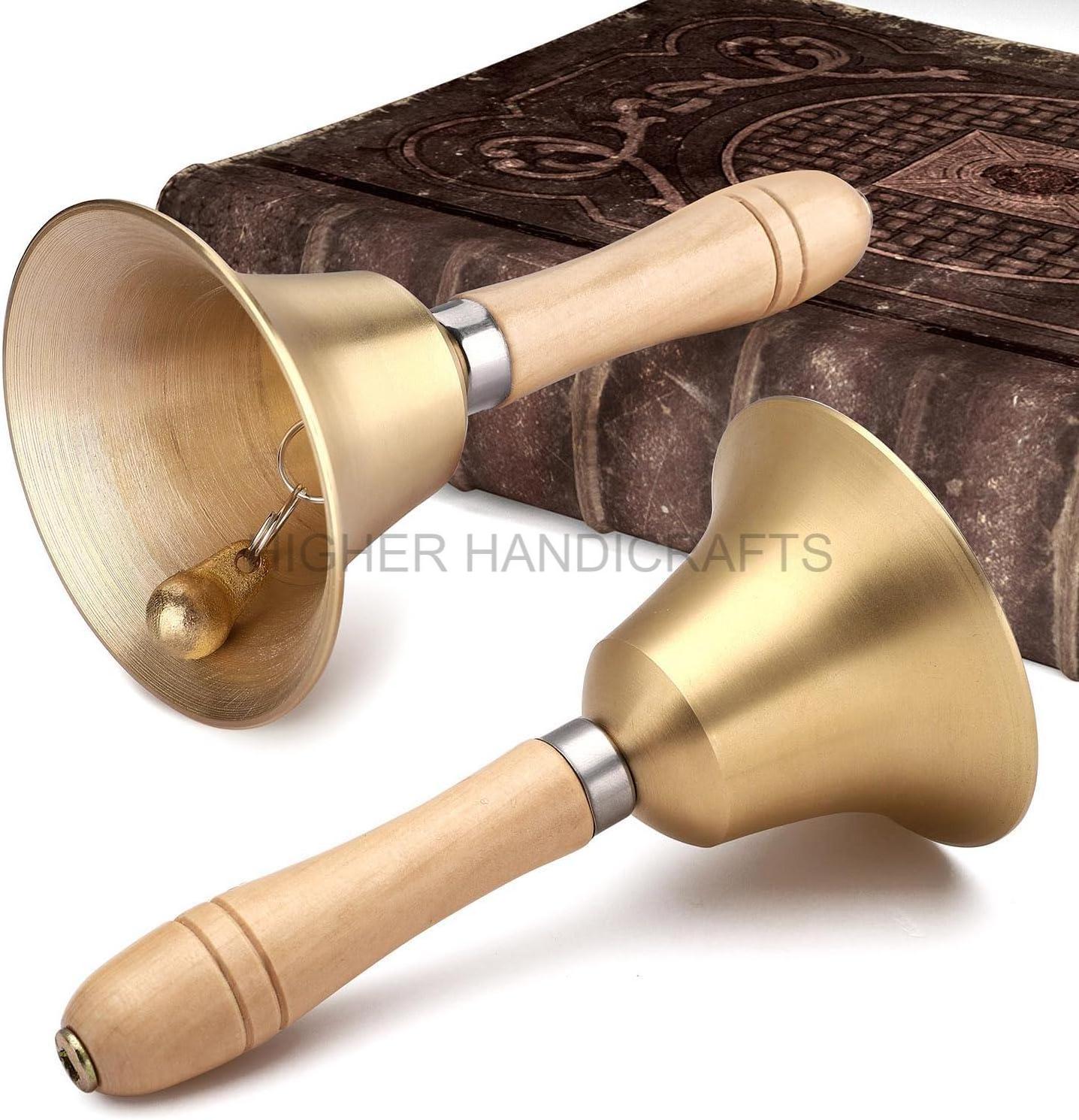 Solid Brass Hand Call Bell Wooden Handle Christmas Jingle Bell Dinner Super Loud Ringing Hand Held Service Bells