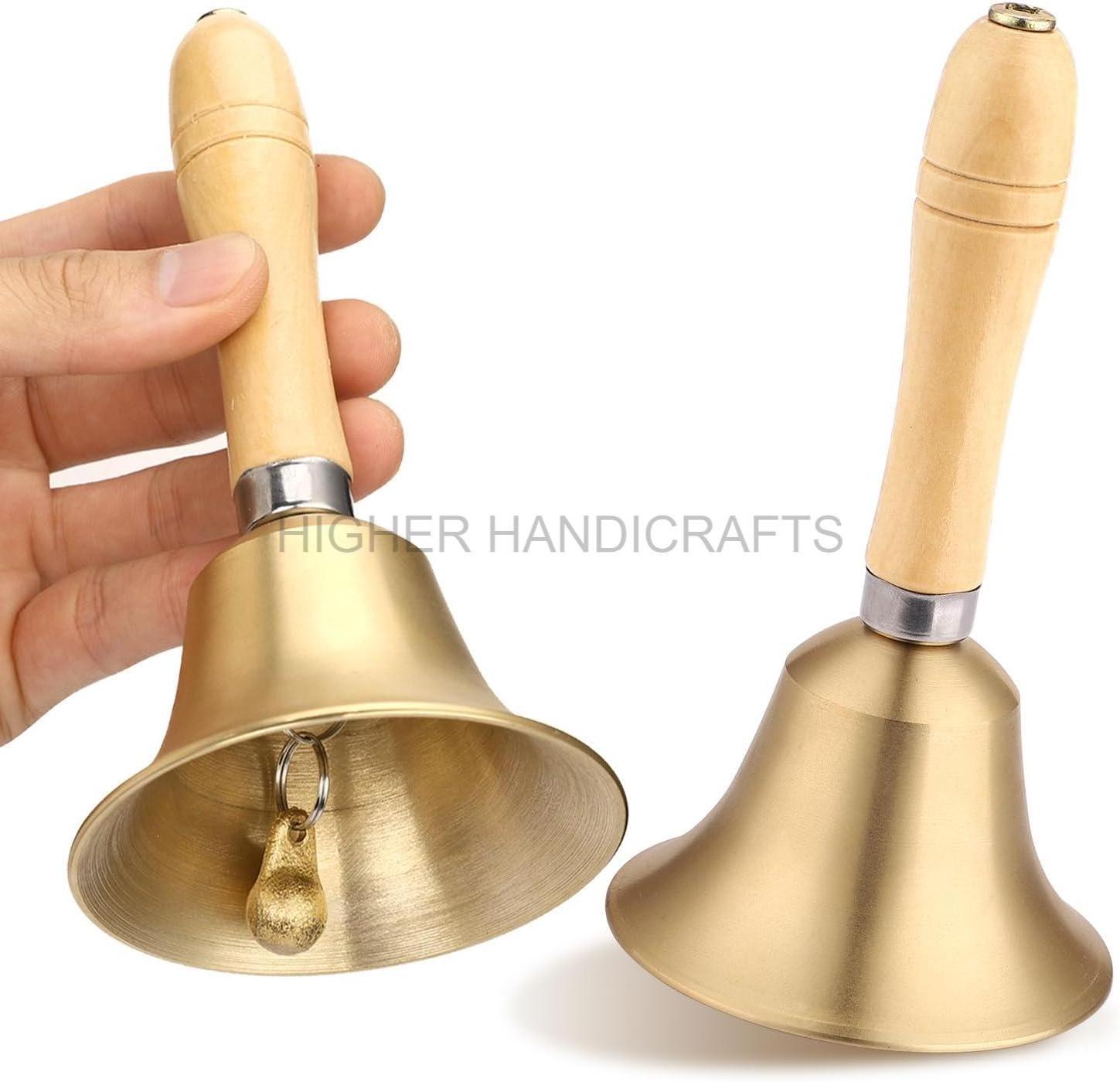 Solid Brass Hand Call Bell Wooden Handle Christmas Jingle Bell Dinner Super Loud Ringing Hand Held Service Bells