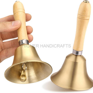 Solid Brass Hand Call Bell Wooden Handle Christmas Jingle Bell Dinner Super Loud Ringing Hand Held Service Bells