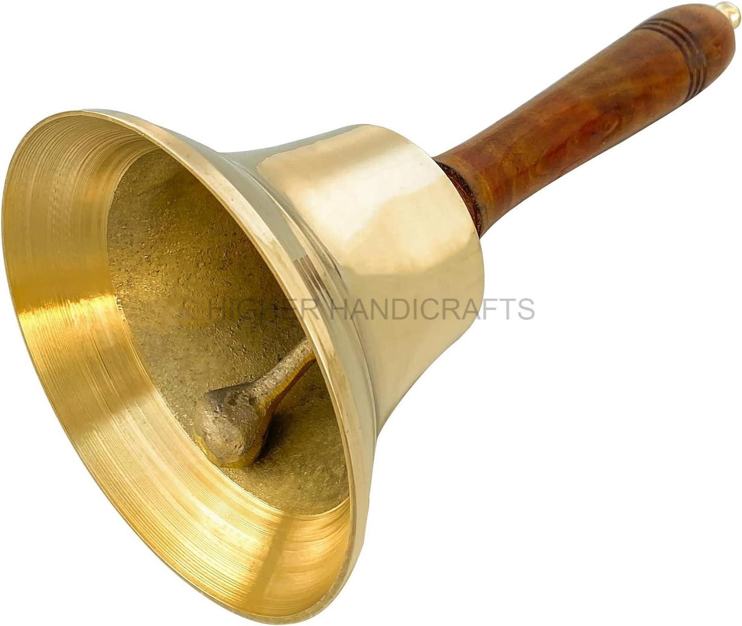 Solid Brass Hand Call Bell Wooden Handle Christmas Jingle Bell Dinner Super Loud Ringing Hand Held Service Bells