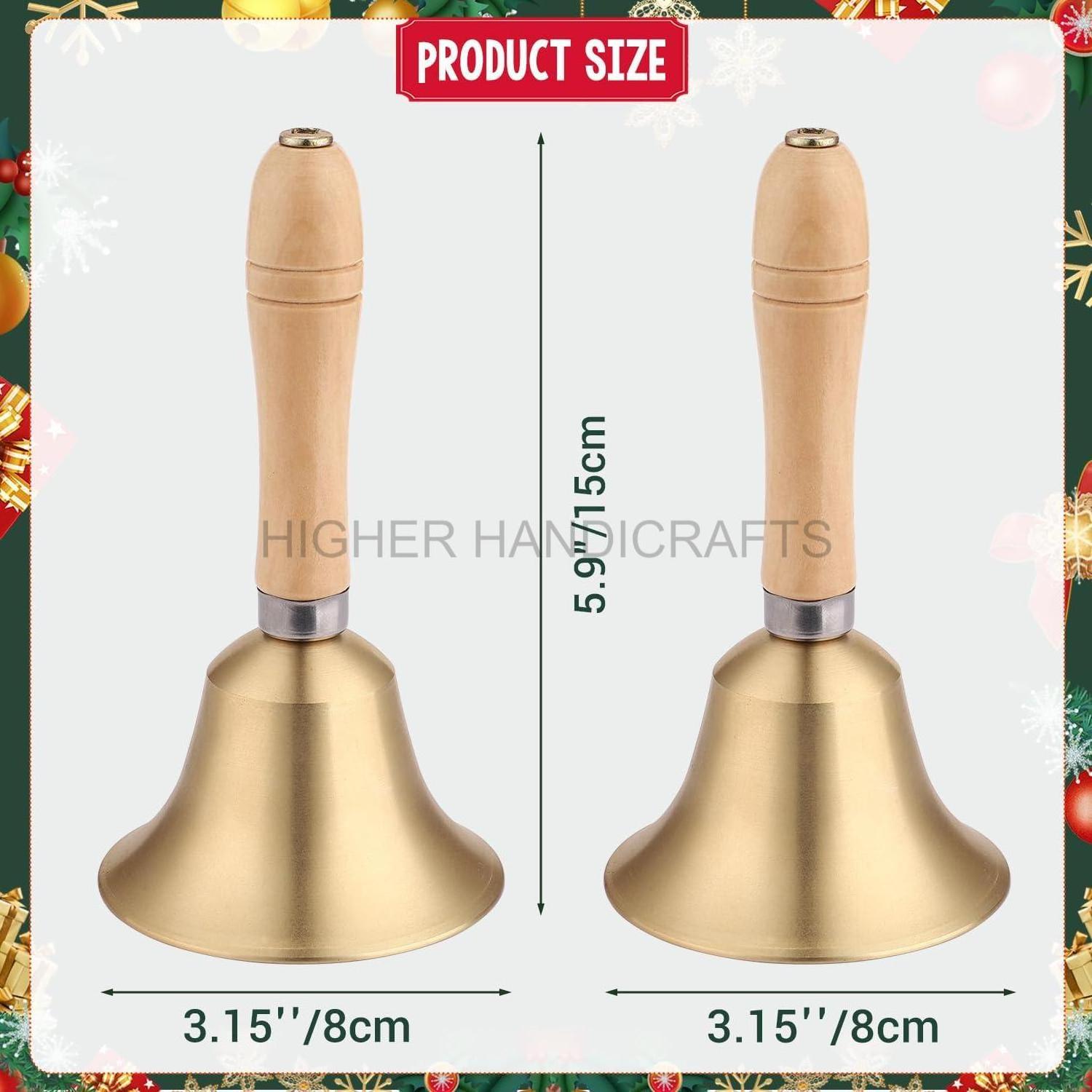 Solid Brass Hand Call Bell Wooden Handle Christmas Jingle Bell Dinner Super Loud Ringing Hand Held Service Bells