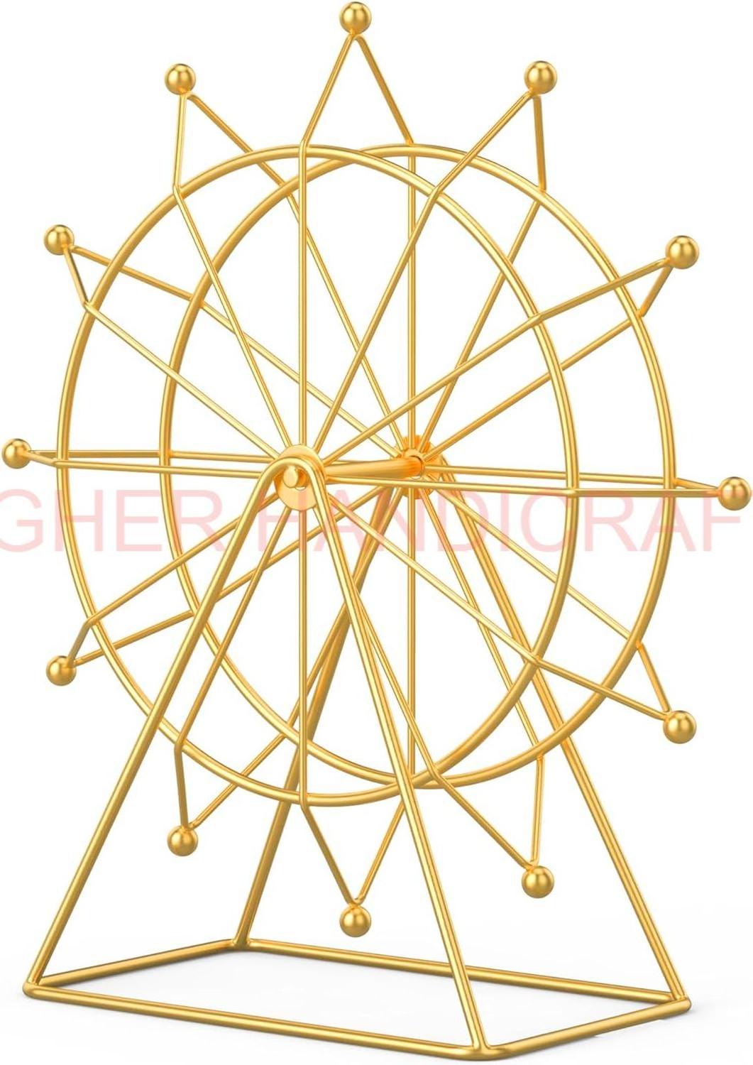 Ferris Rotatable Wheel Bookshelf Decor Gold Decorative Modern Gift Shelf Decor Accents Aluminium Object Living Room