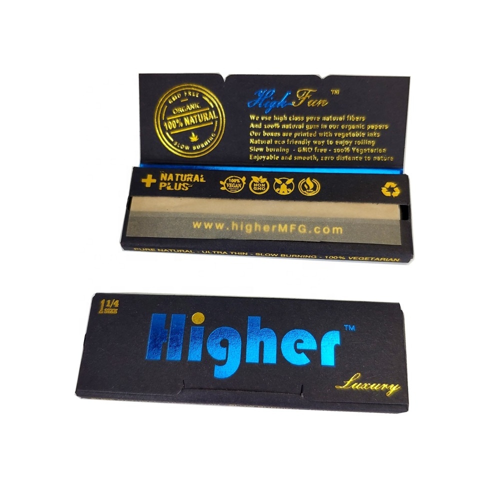 Private Branded holograph custom Natural Arabic gum unbleached organic hemp rolling papers smoking skins