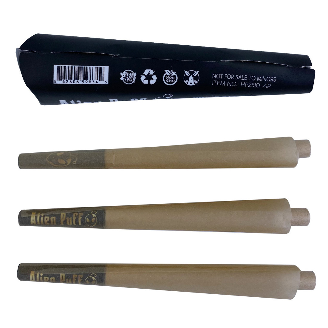 Custom Your Own Design HP2510-AP Alien Puff 1 1/4 size Slow Burning cigarette pre-rolled cones