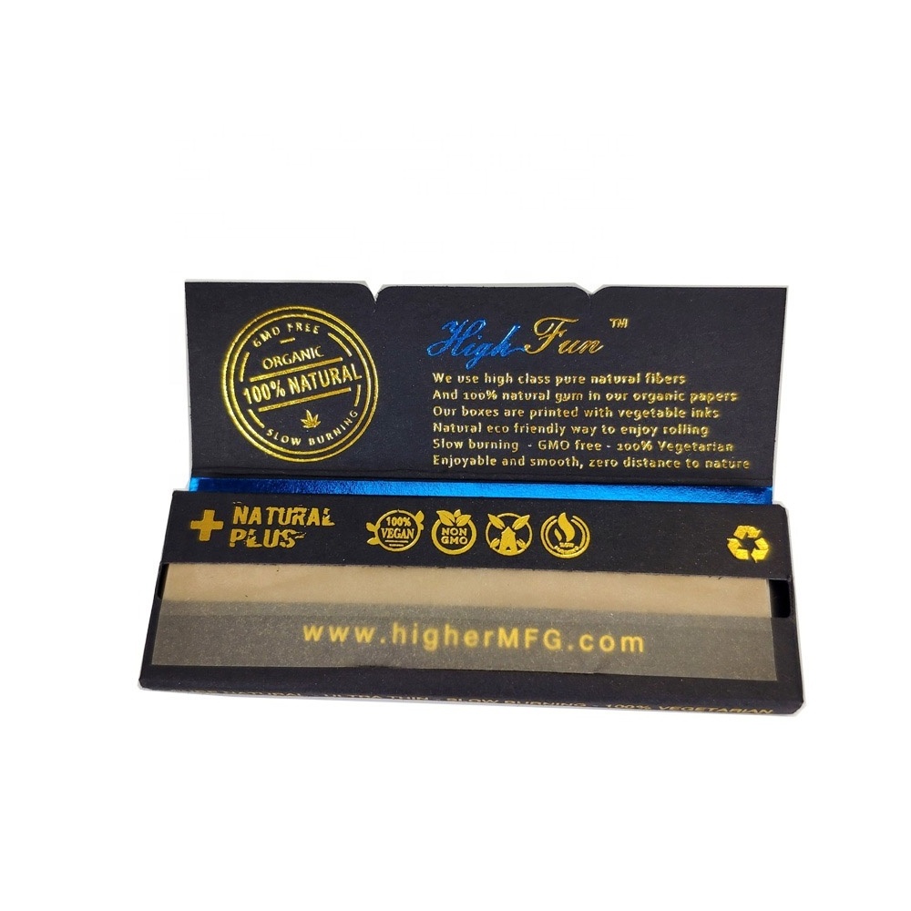 Private Branded holograph custom Natural Arabic gum unbleached organic hemp rolling papers smoking skins