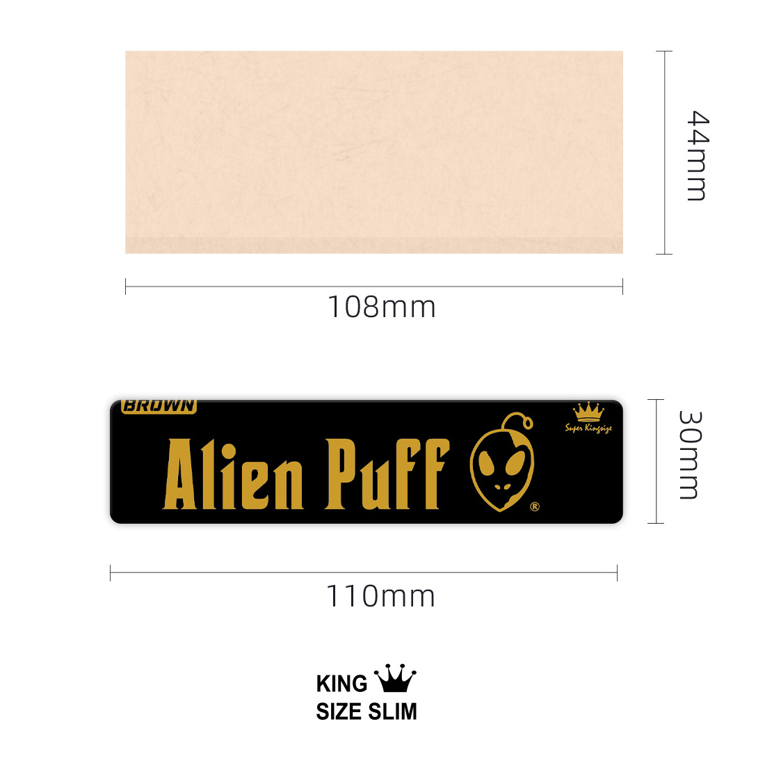 Alien Puff  Super Kingsize Unbleached Brown Rolling Paper Black Gold Foil Holograph Booklet  Natural Arabic Gum OEM  Custom Logo